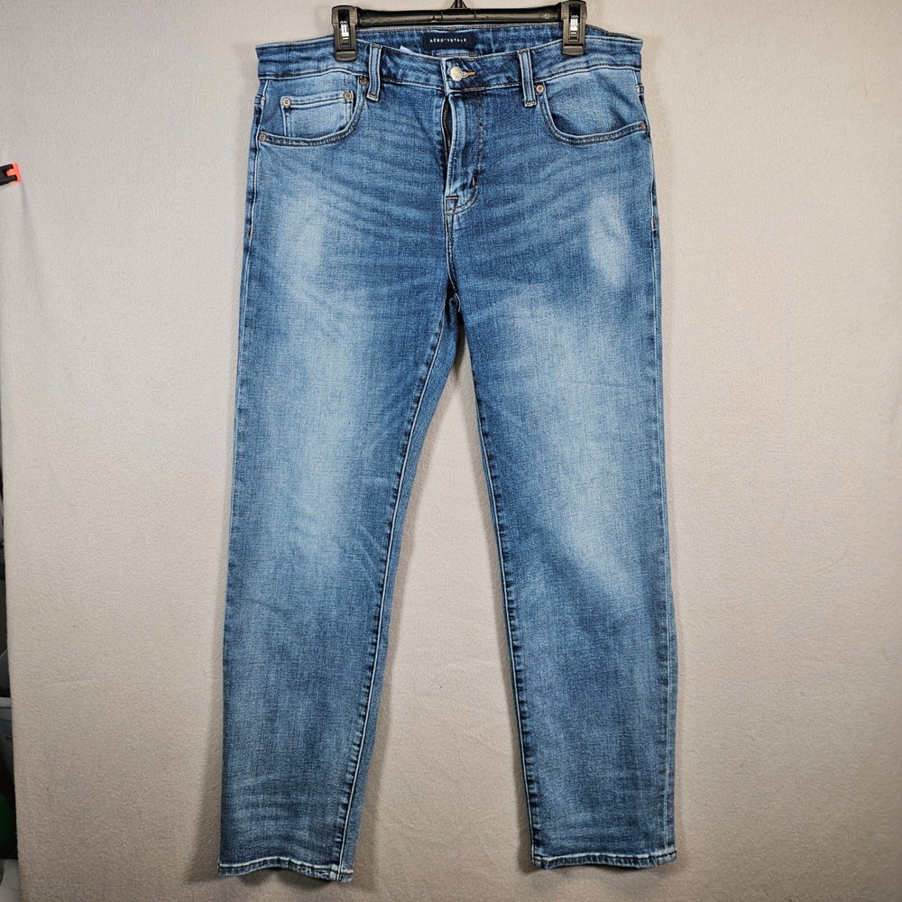 Aeropostale Straight‎ Leg Jeans Mens 36x32 Blue Wash Denim Pants Polyester
